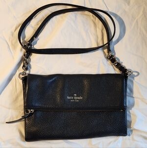 kate spade Black Pebbled Leather Fold-Over Crossbody with Chain Accent
